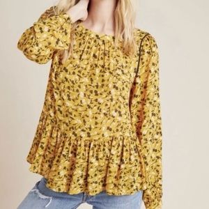 Maeve mustard Anthropologie 'Cheyenne' Peplum Blouse size large